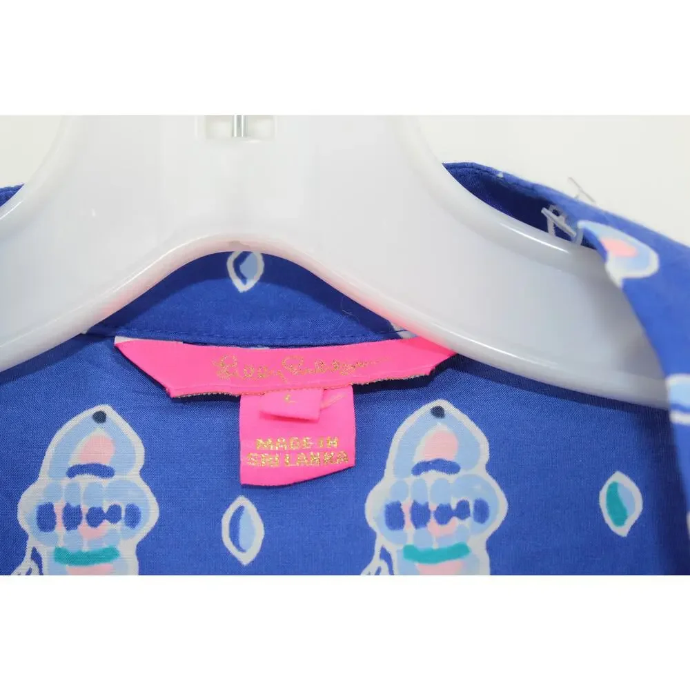 Lilly Pulitzer Silk Blend Asani Tunic Top Lapis Lazuli Glow Up Engineered Print - Picture 3 of 6